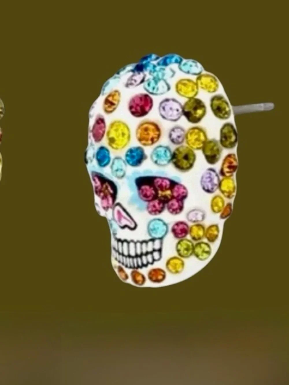 Betsey Johnson Sugar Skull Stud Earring Colorful Pave Crystal Dia De Los Muertos